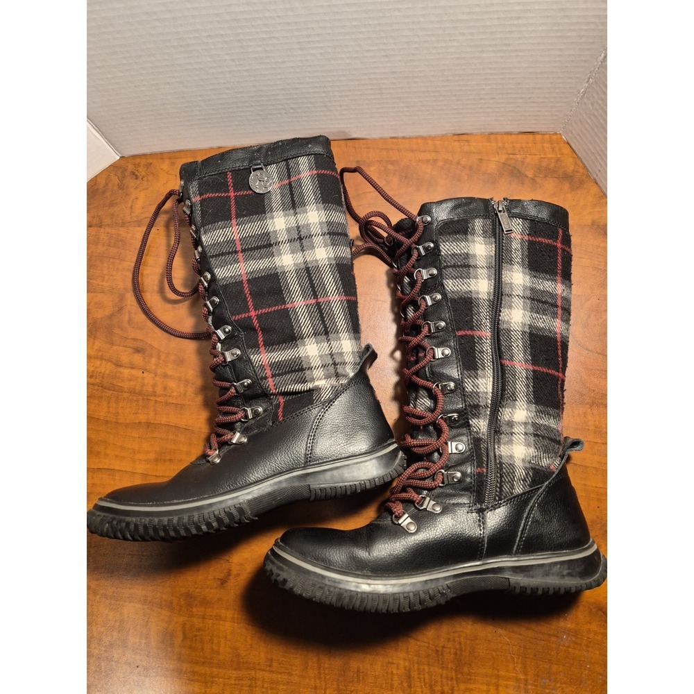 Pajar Canada Women's Winter Combat Boots Black Plaid Leather Size 7-7.5 Flaw